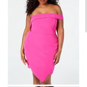NWT City Studio Wome Pink One Shoulder Asymmetrical Body Con Scuba Dress
